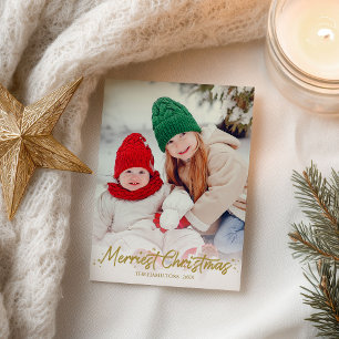 Gold Glitter Kalligrafie Foto Fröhliche Weihnachte Postkarte