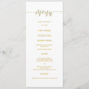 Gold Glitter-Kalligrafie-Hochzeitsmenü-Abendessen- Menükarte