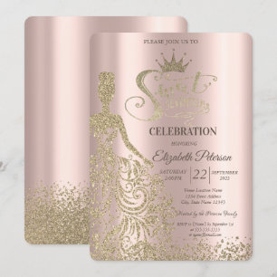 Gold Glitter Kleid, Diamanten Roségold Süß 17 Einladung