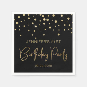 Gold Glitter Konfetti 21. Geburtstag Party Schwarz Serviette