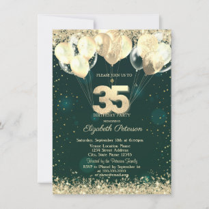 Gold Glitter Konfetti Ballons Grün 35. Geburtstag Einladung