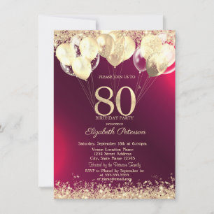 Gold Glitter Konfetti Ballons Rot 80. Geburtstag Einladung