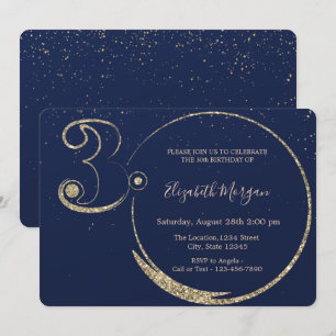  Gold Glitter Konfetti Navy Blau 30. Geburtstag    Einladung