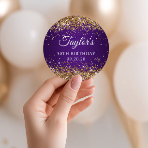 Gold Glitter Königliches Lila 50. Geburtstag Runder Aufkleber