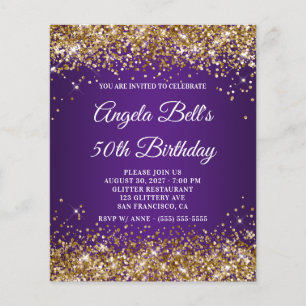 Gold Glitter Königliches Lila 50. Geburtstags-Einl Flyer