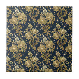 Gold Glitter Königspalast Florales Damastmuster Fliese