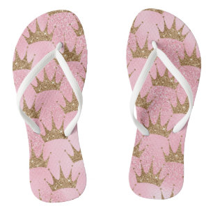 Gold Glitter Krone Druck Flip Flops