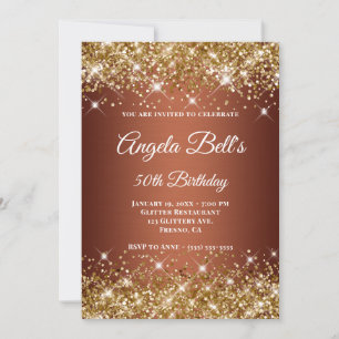 Gold Glitter Kupfer Ombre Fancy Monogramm Einladung