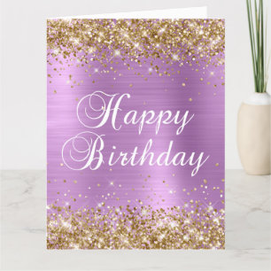 Gold Glitter Lavendel Folie Großer Geburtstag Karte