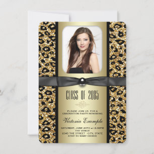 Gold Glitter Leopard Abschlussankündigung Einladung