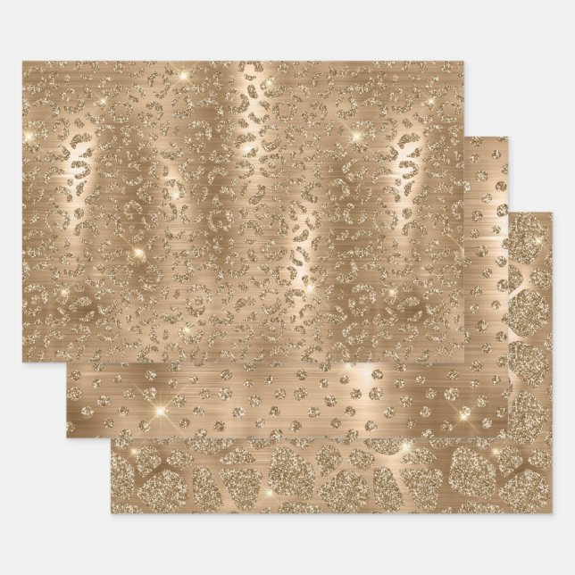 Gold Glitter Leopard, Giraffe & Leopard Flecken Geschenkpapier Set (Set)