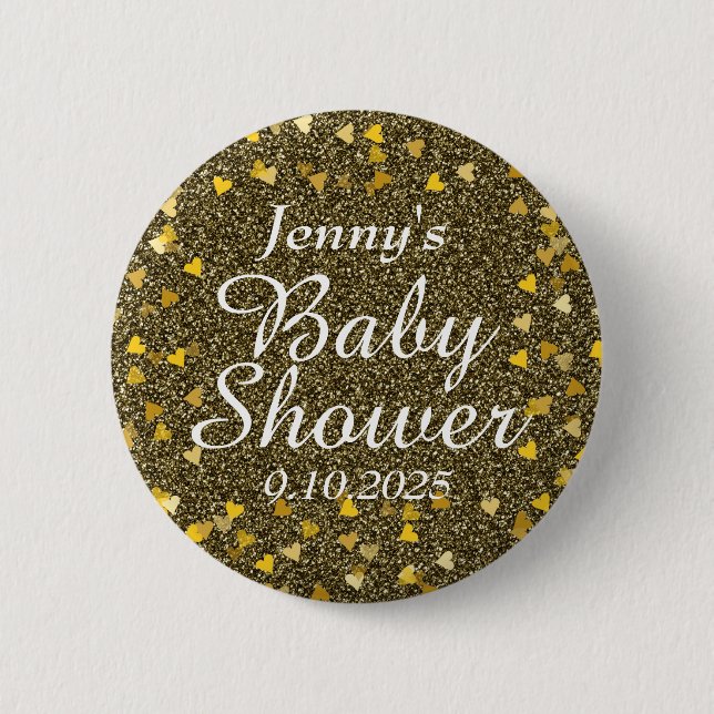 Gold Glitter Liebesherzen Baby Shower / Sprinkle Button (Vorderseite)