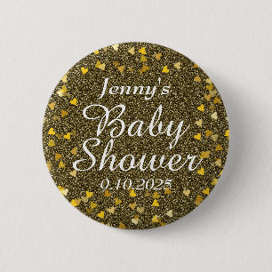 Gold Glitter Liebesherzen Baby Shower / Sprinkle Button