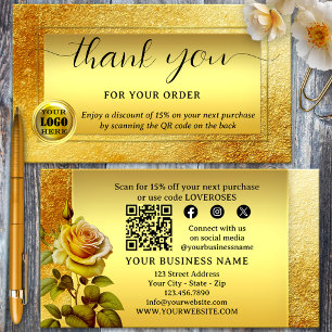Gold Glitter Logo Danke für Ihre Bestellung Visitenkarte