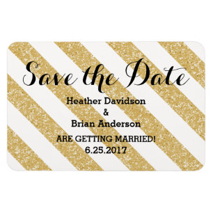 Gold Glitter Look Streifen Save the Date Magnet