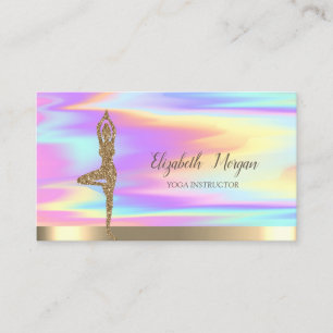 Gold Glitter Mädchen Yoga Holografisch Visitenkarte
