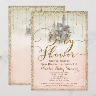 Gold Glitter Märchenburg Baby Shower Einladung