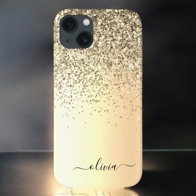 Gold Glitter Metal Monogram Glam Name Case-Mate iPhone Hülle (Von Creator hochgeladen)