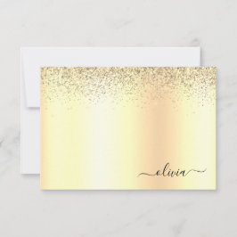 Gold Glitter Metal Monogram Glam Name Dankeskarte