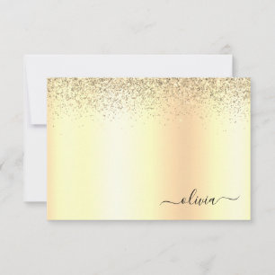 Gold Glitter Metal Monogram Glam Name Dankeskarte