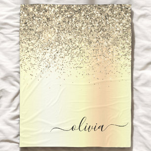 Gold Glitter Metal Monogram Glam Name Fleecedecke