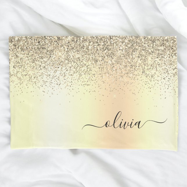 Gold Glitter Metal Monogram Glam Name Kissenbezug (Von Creator hochgeladen)