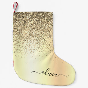 Gold Glitter Metal Monogram Glam Name Kleiner Weihnachtsstrumpf