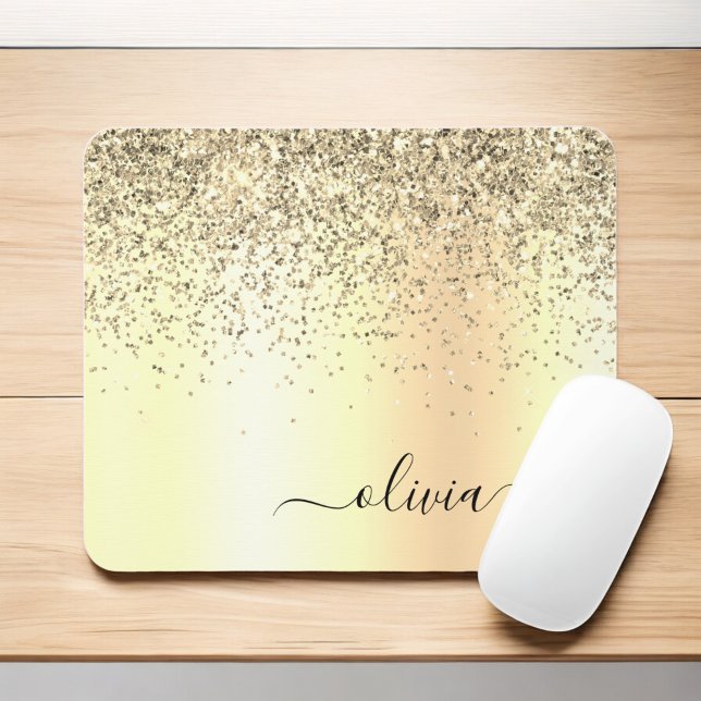 Gold Glitter Metal Monogram Glam Name Mousepad (Von Creator hochgeladen)