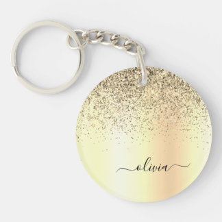 Gold Glitter Metal Monogram Glam Name Schlüsselanhänger
