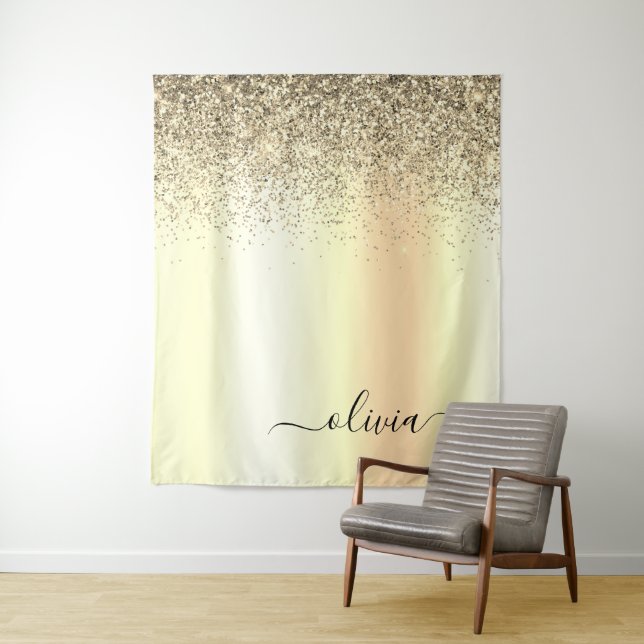 Gold Glitter Metal Monogram Glam Name Wandteppich (Beispiel)