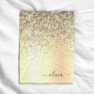 Gold Glitter Metall Monogramm Glam Name Fleecedecke