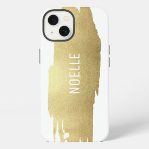 Gold Glitter-Metall-Pinselstrich, Weiß iPhone 13 Hülle