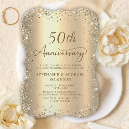 Gold Glitter Metallic 50th Wedding Anniversary Einladung