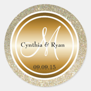 Gold Glitter & Metallic Kupfer Hochzeitsmonogramm Runder Aufkleber