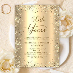 Gold Glitter Metallisch 50. Hochzeitstag Einladung