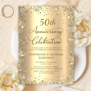 Gold Glitter Metallisch 50. Hochzeitstag Einladung