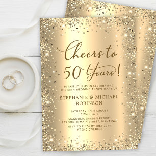 Gold Glitter Metallisch 50. Hochzeitstag Einladung
