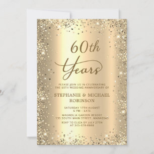 Gold Glitter Metallisch 60. Hochzeitstag Einladung