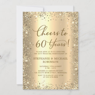 Gold Glitter Metallisch 60. Hochzeitstag Einladung