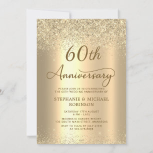 Gold Glitter Metallisch 60. Hochzeitstag Einladung