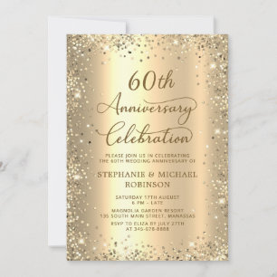 Gold Glitter Metallisch 60. Hochzeitstag Einladung
