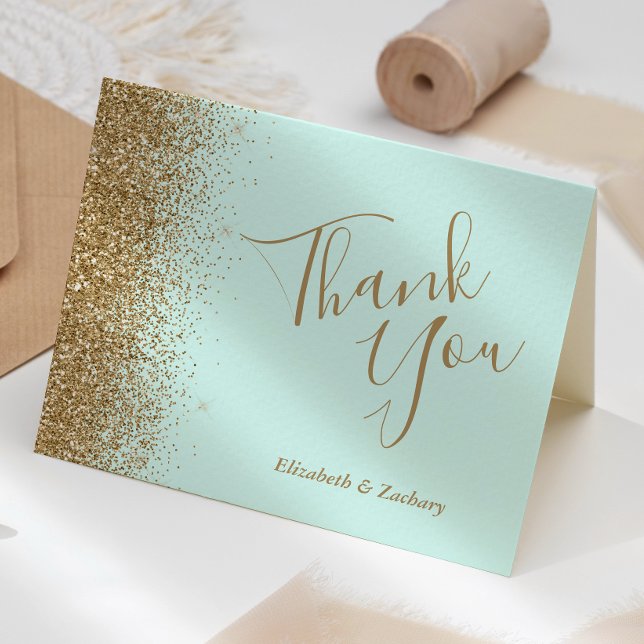 Gold Glitter Mint Green Wedding Thank You Karte (Von Creator hochgeladen)