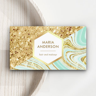 Gold Glitter Mint Grün Marmor Makeup-Artist Visitenkarte