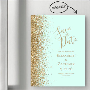Gold Glitter Mintgrün Magnetisches 'Save the Date' Magnetkarte