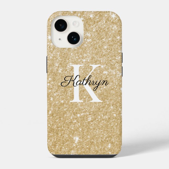 Gold Glitter Monogram Anfangsbuchstabe Name iPhone Hülle (Rückseite)
