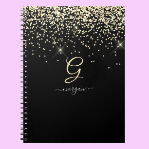 Gold Glitter & Monogram Weißer Schriftname auf Sch Notizblock