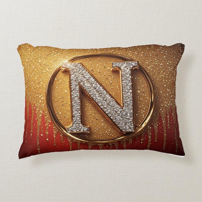 Gold Glitter Monogramm Anfangsbuchstabe N  Dekokissen (Vorderseite)