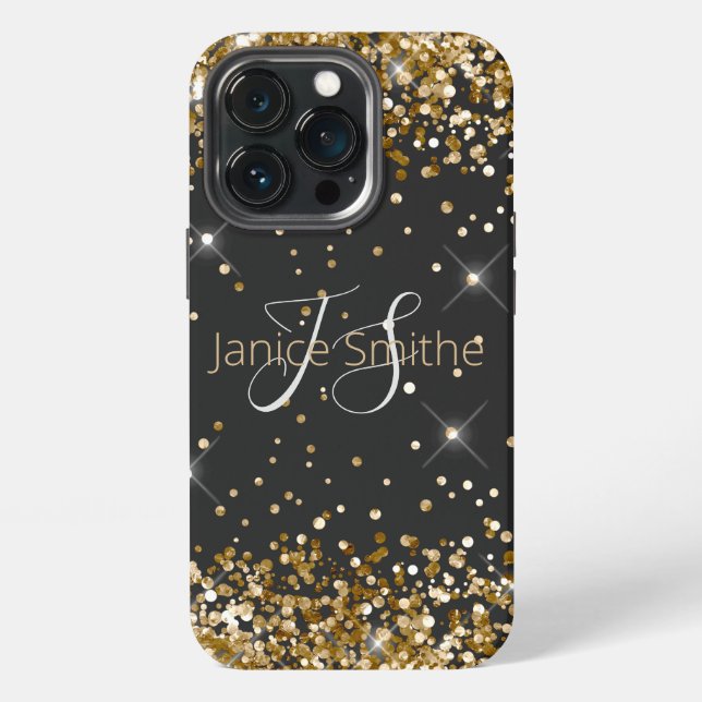 Gold Glitter Monogramm iPhone Hülle (Hinten)