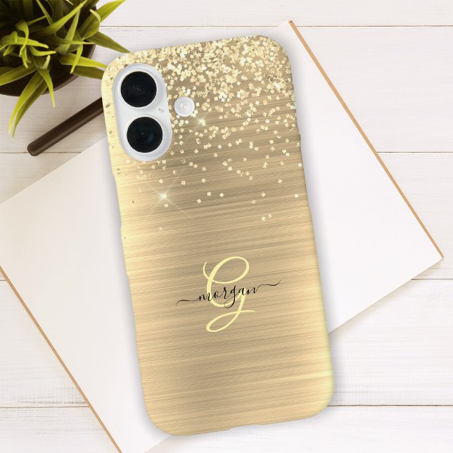 Gold Glitter & Monogramm, schwarzer Schriftname Case-Mate iPhone Hülle (Von Creator hochgeladen)
