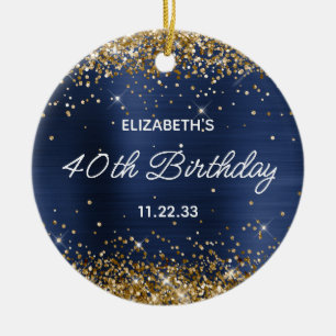 Gold Glitter Navy Blau Folie 40. Geburtstag Foto Keramik Ornament